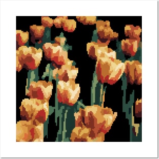 Orange tulips in pixel art style. Posters and Art